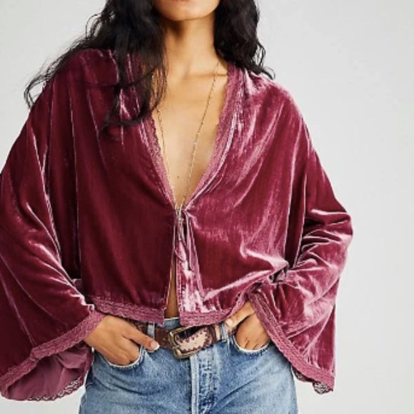 Free People Jackets & Blazers - Free People Velvet Bed Jacket 70s Bell Sleeve